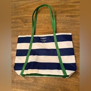 Kate Spade Clinique Navy and White Tote with Green Straps